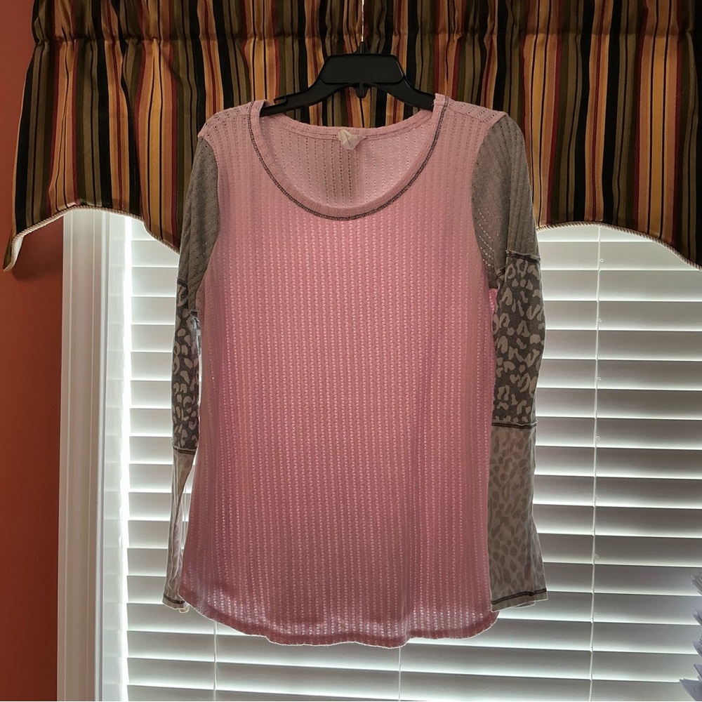 BiBi Pink and Gray Long Sleeve Top